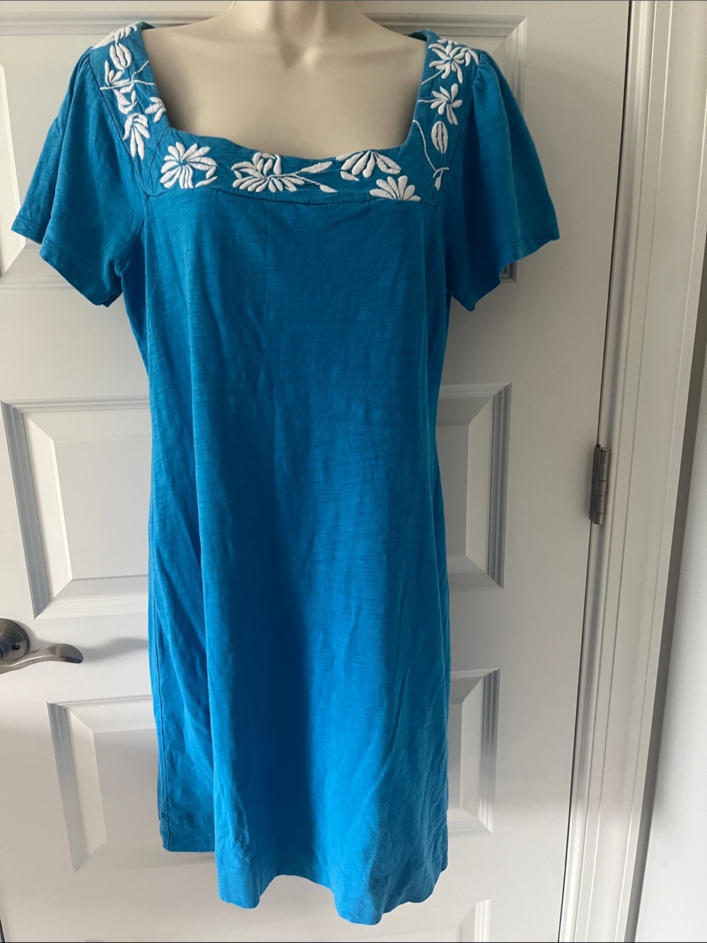 Banana Republic Turquoise Embroidered Square-Neck Midi Dress